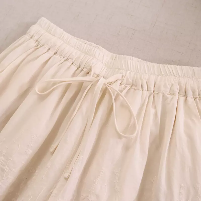 Sommer japanische Mori Mädchen süße Aushöhlung Stickerei Shorts Frauen elastische Taille einfarbig lässig lose breite Bein Shorts