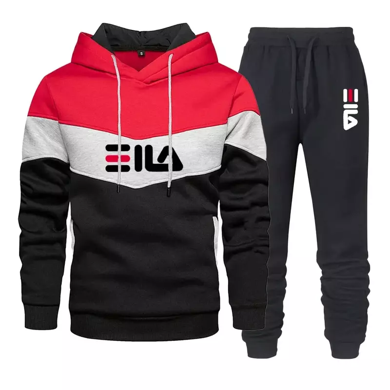 Spring and winter men's casual pullover hoodie hoodie + trousers two-piece fashion printed outdoor jogging wear sportswear suit