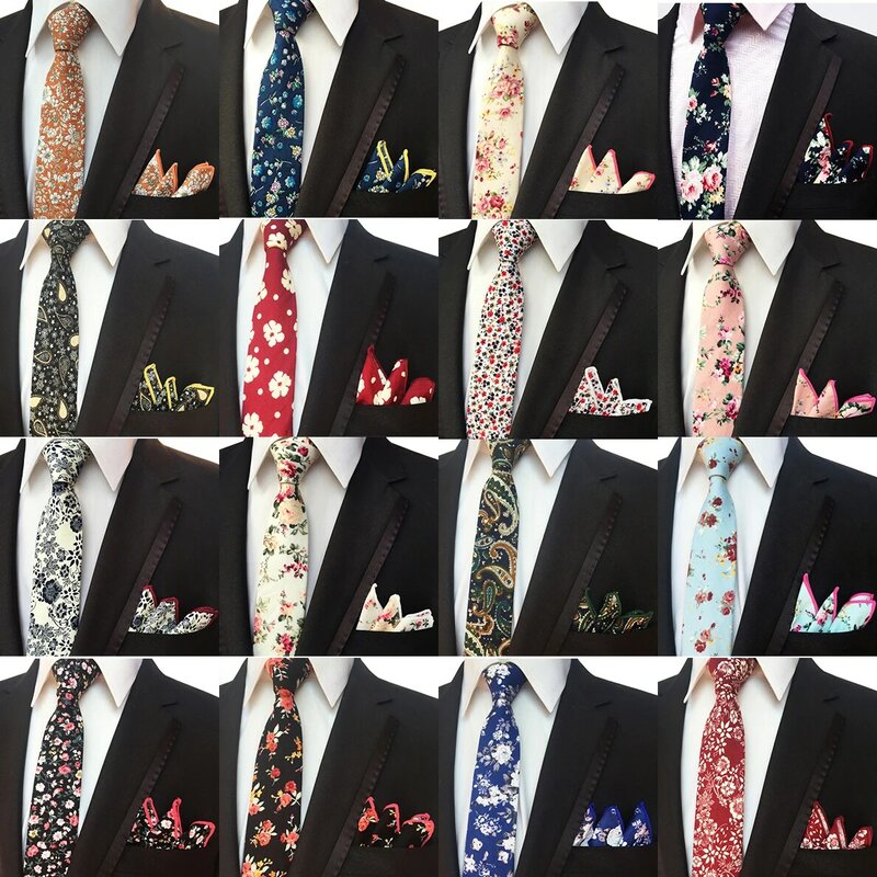 Klassische vielseitige 6cm Baumwolle Blume schlanke Krawatte und Taschentuch Set für Hochzeits feier Geschenk Büro Geschäft lässig Paisley Krawatte