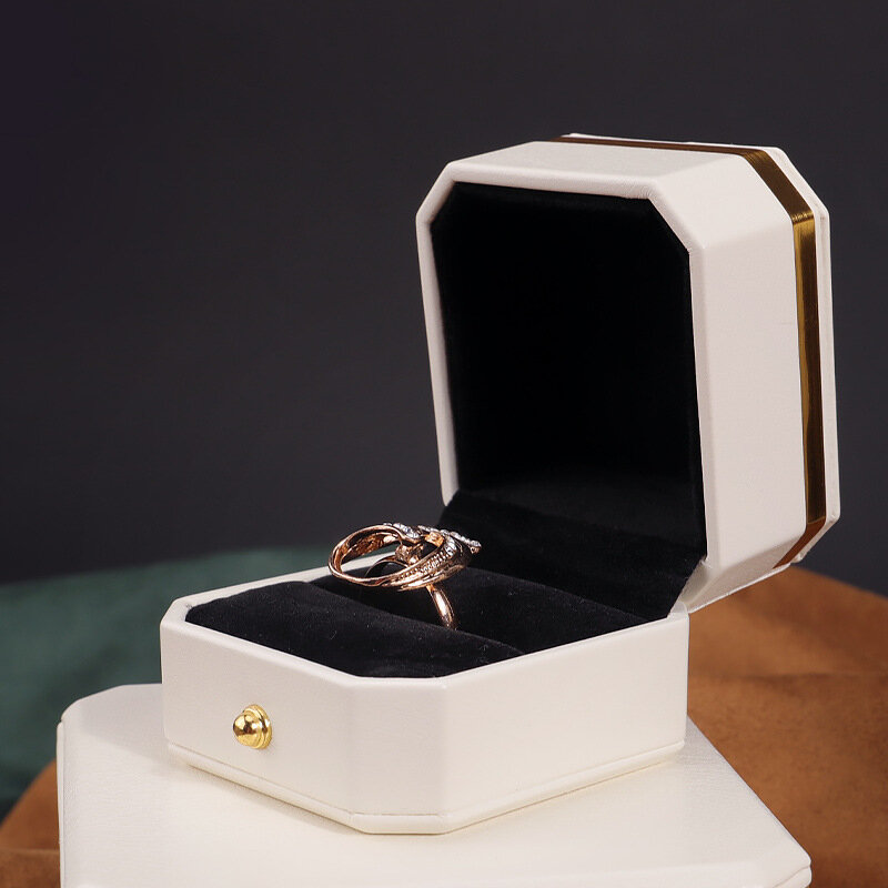 Caja octogonal de cuero Pu para anillos, embalaje de joyería, caja de pulsera, collar, colgante, caja de pendientes, caja de almacenamiento de joyería