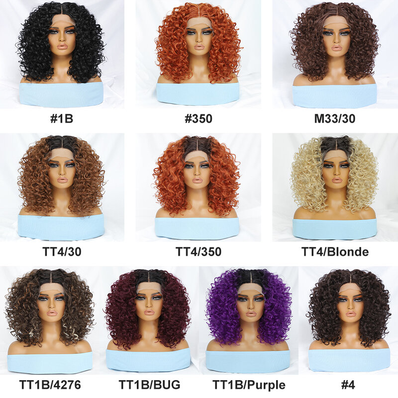 Short Curly Lace Front Wigs Synthetic 16Inches For African Women Glueless Heat Resistant Lace Frontal Curly Wigs For Afro Female