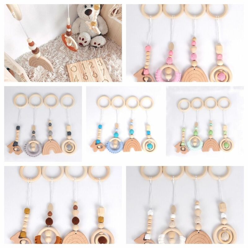 Sensory Wooden Beech Activity Gym Frame Crochet Rabbit Baby Gym Toys Play Frame Pendant Ring-pull Toy Help Baby Stand