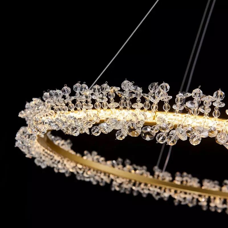 Postmodernistyczny lekki luksusowy kryształ żyrandol oświetlenie do salonu okrągła restauracja w stylu nordyckim główna sypialnia pierścień firefly light