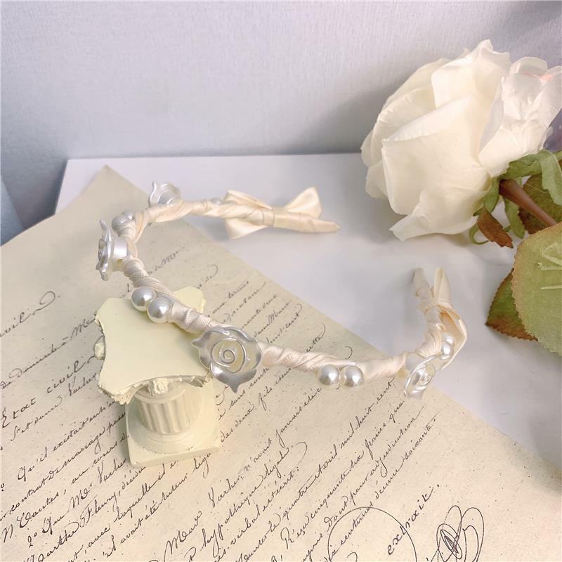 Diadema de perlas de vid Rosa elegante de lujo, accesorios para el cabello, tocado de Metal, Tiara de flores Retro, diademas, Aro para el cabello de boda