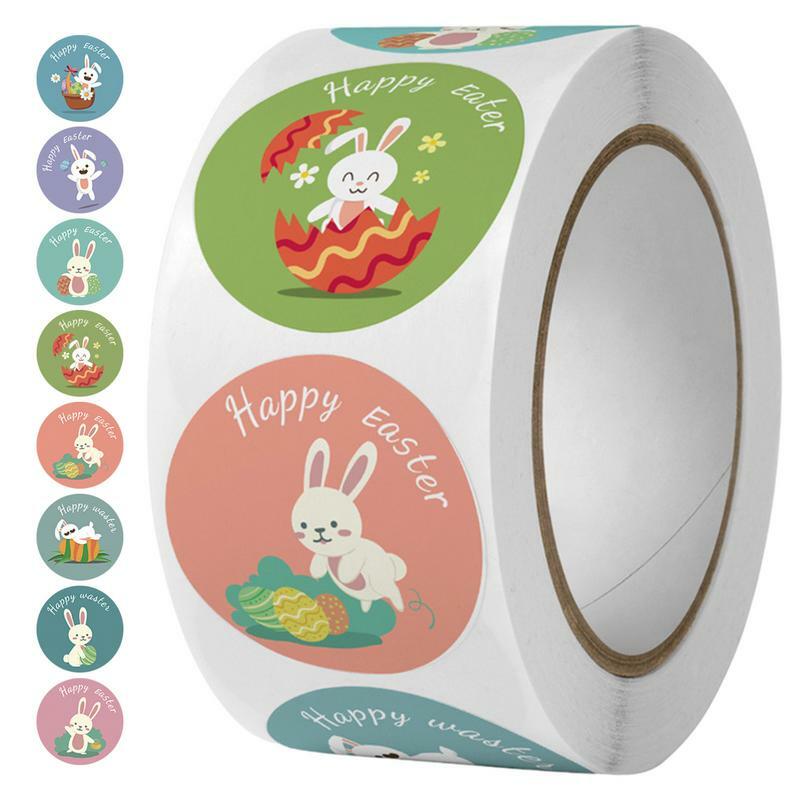 Etiqueta de Páscoa dos desenhos animados para crianças, etiquetas de selagem, papel adesivo, coelho da Páscoa feliz, ovo, desenho animado, decoração da primavera, 2,5 cm, 1 rolo