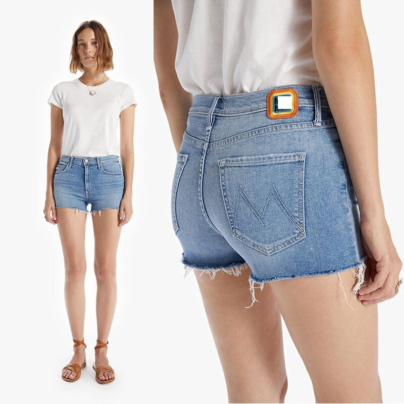 Pantaloncini di Jeans con fondo da donna pantaloncini di Jeans con Logo ricamato Casual Wild Fashion Elastic Slim Lady Shorts