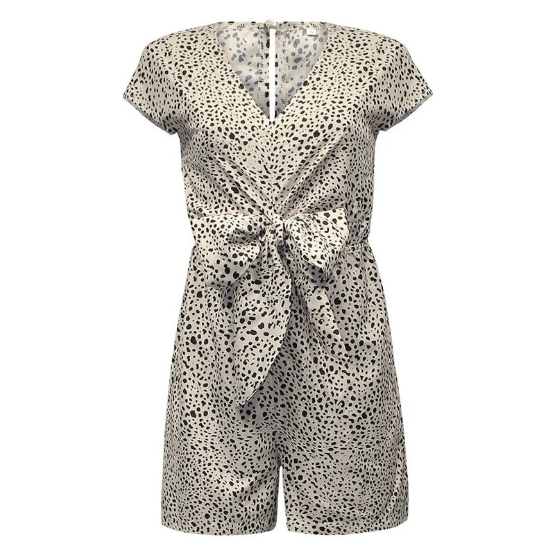 2023 Summer New Women's Leopard Print V-Neck Sleeveless Waist Wrapped Casual jumpsuit Women's Shorts