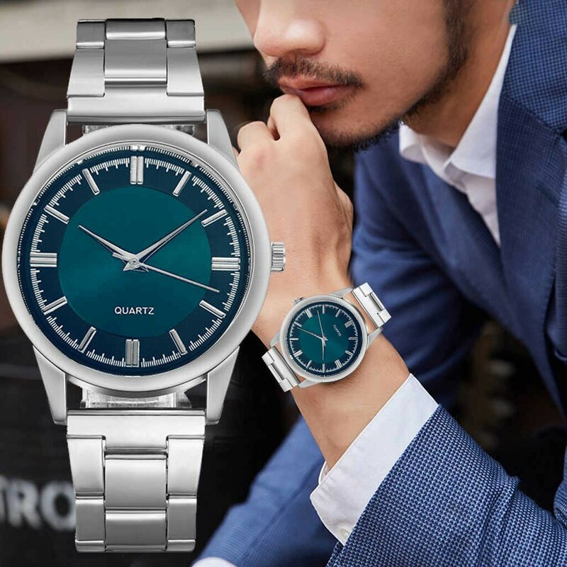 Relógio de pulseira de aço inoxidável masculino, movimento de quartzo, design elegante, moda casual, relógio de discagem comercial