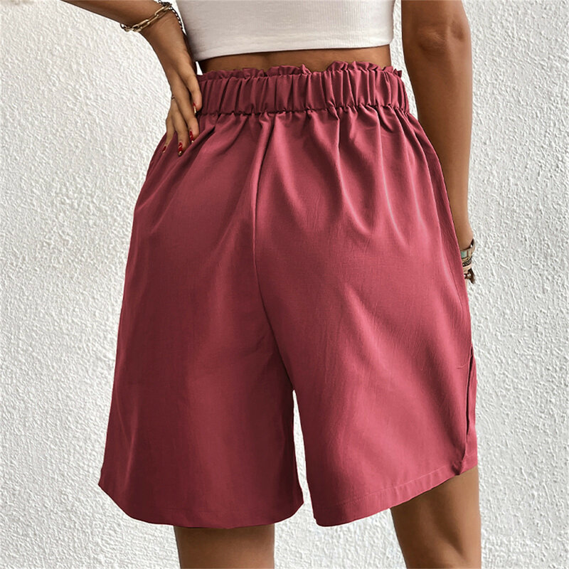 Women Fashion Solid High Waist Pockets Streetwear Shorts Summer Office Lady Casual Loose Wide Leg Short Pants Female Pantalones