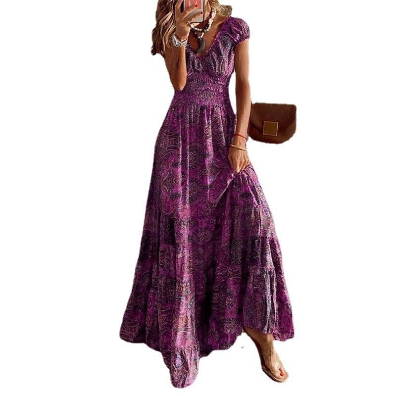Женское повседневное богемное платье с цветочным принтом, женское элегантное облегающее летнее платье, женское пляжное платье