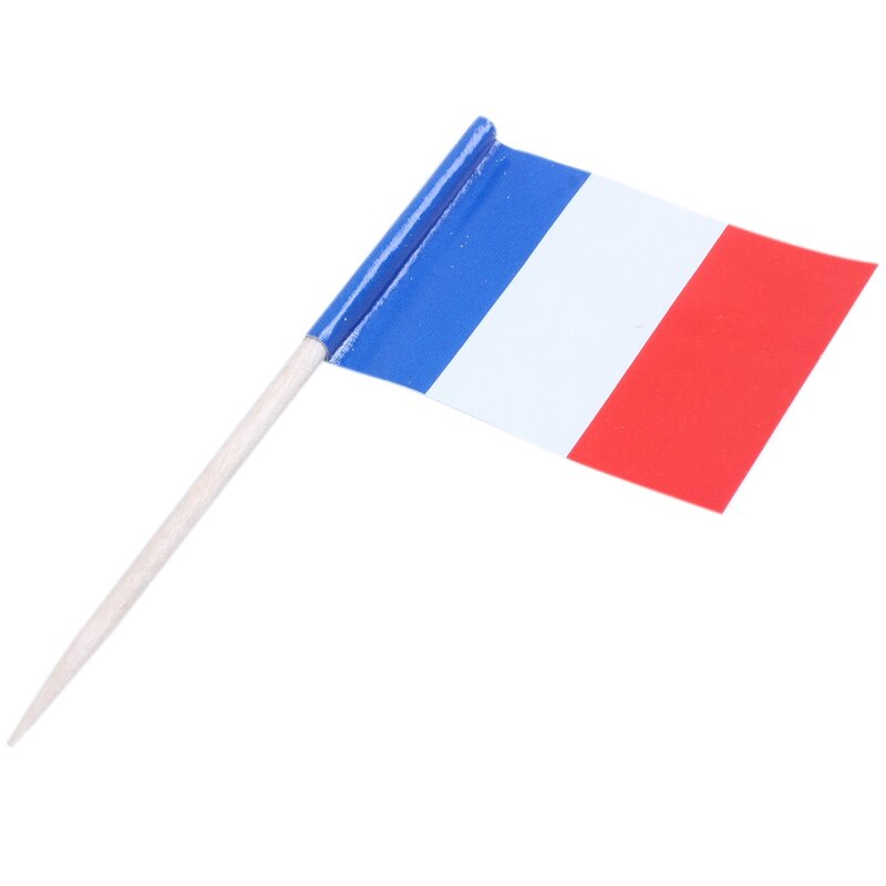 Menge von 50 Stück Mini Holz Zahnstocher mit Flagge für Dekor von Party Obst Gebäck-Frankreich (blau, weiß, rot)
