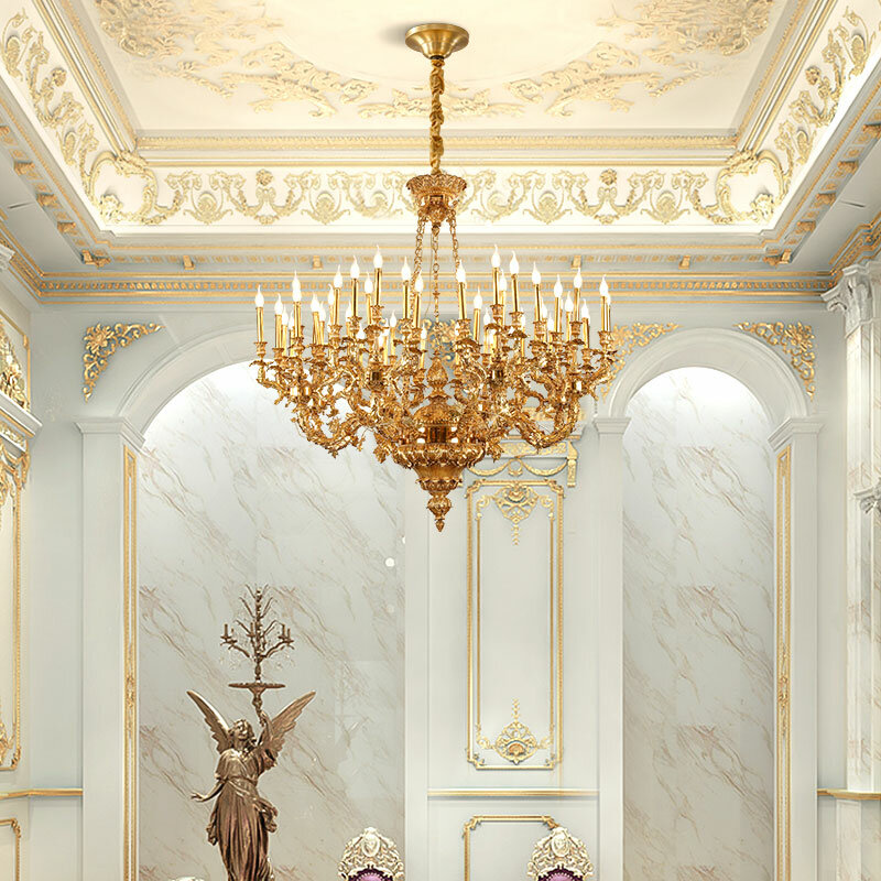 DINGFAN Exquisite Wunderschöne Französisch Villa Wohnzimmer Voll Kupfer Kronleuchter Palace Design Leuchter Kronleuchter