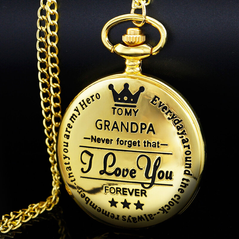 Reloj de bolsillo de cuarzo para hombre, colgante de collar Retro único, accesorios de joyería, el mejor regalo clásico dorado para abuelo