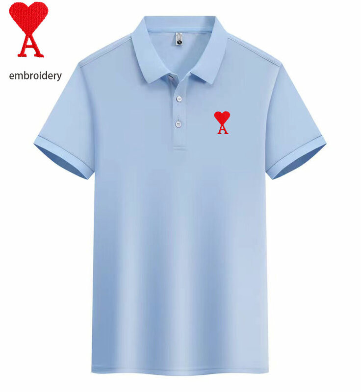 Haft Gorąco sprzedająca się jednokolorowa fajna koszulka POLO Letnia wygodna i oddychająca koszulka polo z krótkim rękawem i dekoltem w szpic dla