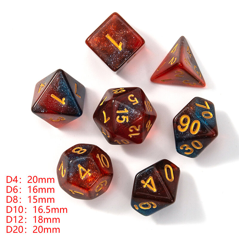 7Pcs DND Dice Set with Pouch D4-D20 Transparent Polyhedral Effect for DND RPG Role Playing Table Board Games