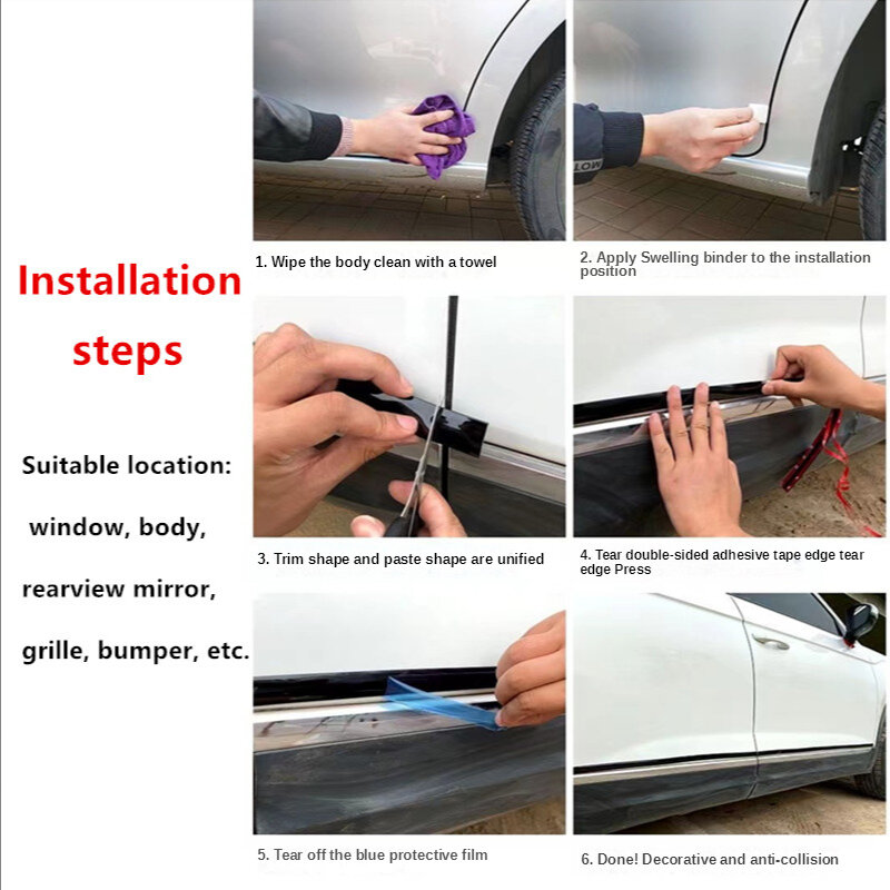 Tira de protección antiarañazos para coche, pegatina decorativa Universal para Borde de ventana, color negro y plateado