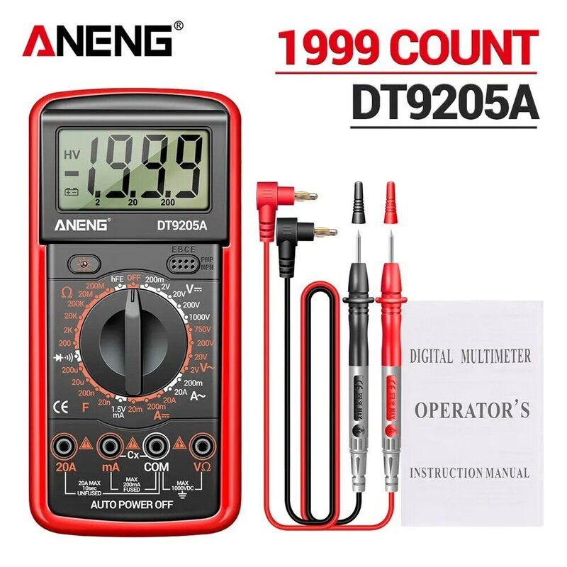 ANENG-multímetro Digital DT9205A-12 de 1999 recuentos, probador de corriente de voltaje CA/CC, medidor de prueba eléctrica, multímetro analógico Profesional