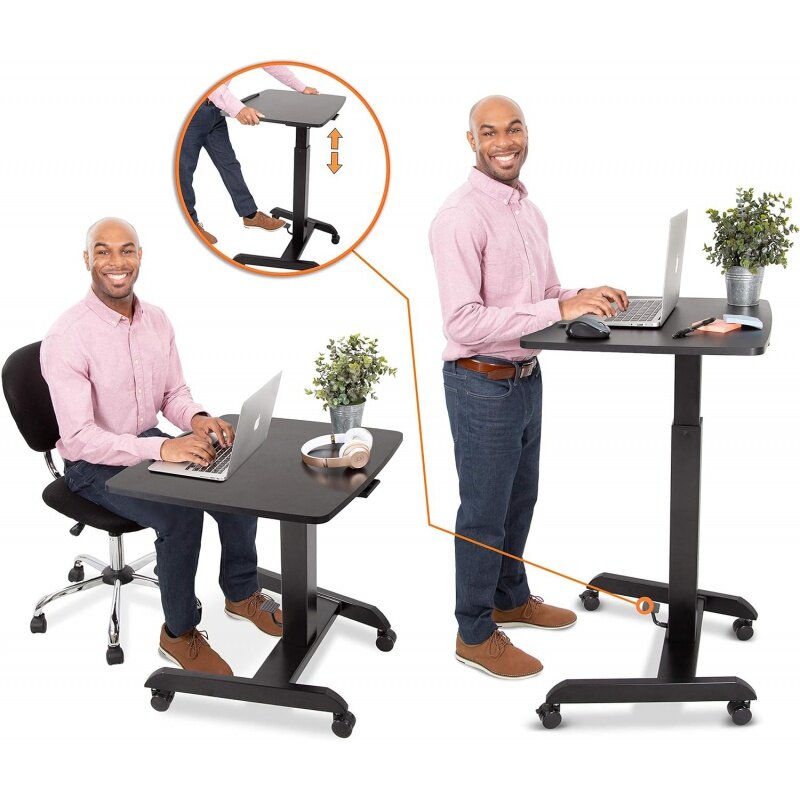 Stand Steady Multifuncional Mobile Podium Desk, portátil Sit to Stand Lectern com ajuste de altura pneumático e inclinação D
