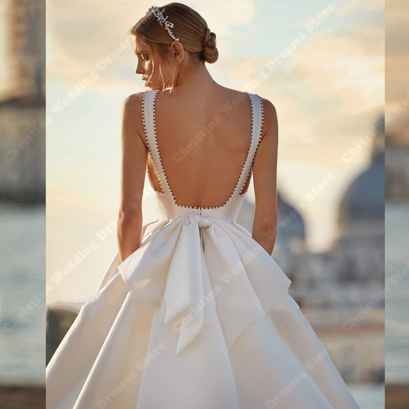Женское атласное свадебное платье It's yiiya, белое платье трапециевидной формы в богемном стиле на лето 2019