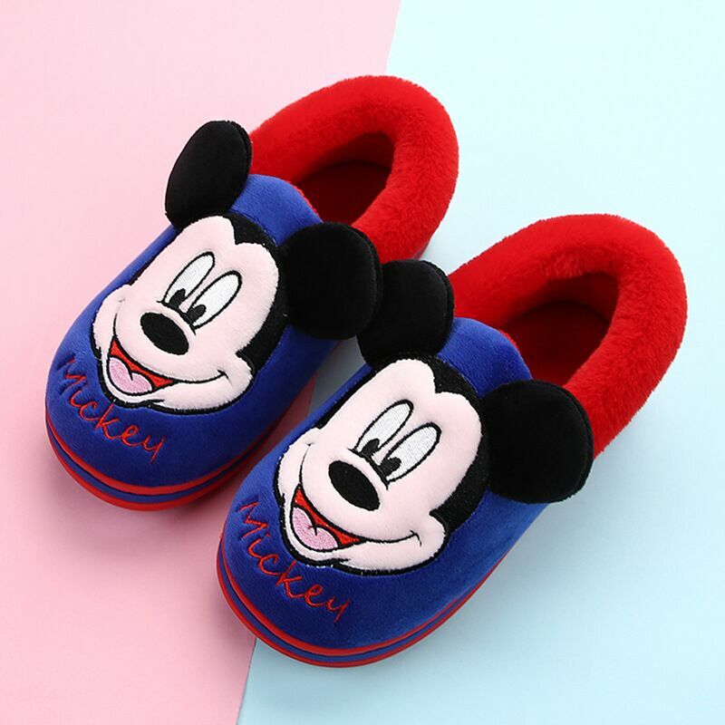 Pantofole per bambini Disney inverno Cartoon ragazzi ragazze Mickey Minnie scarpe da casa per interni antiscivolo bambini bambino cotone taglia 15-21cm