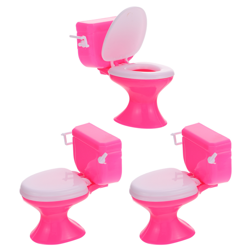 Mini assento do toalete para crianças, Topper do bolo, Dollhouse do brinquedo, banheira do bebê, banheiro, 3 Pcs