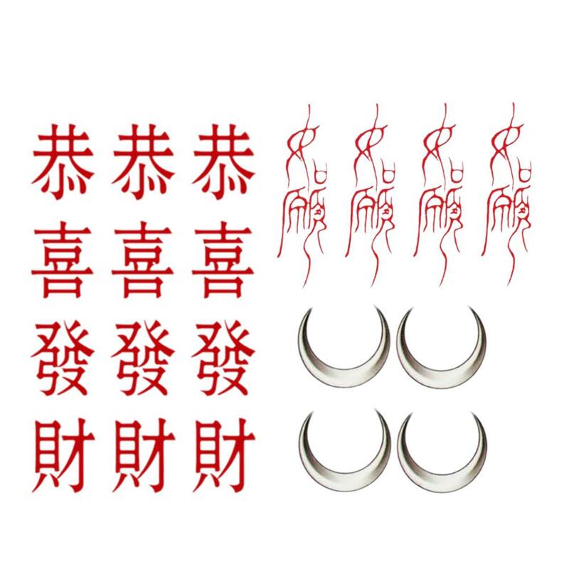 Stiker tato karakter merah Cina, 3 buah stiker tato palsu, stiker seni wanita, tato palsu satu kali, tahan air, tato modis