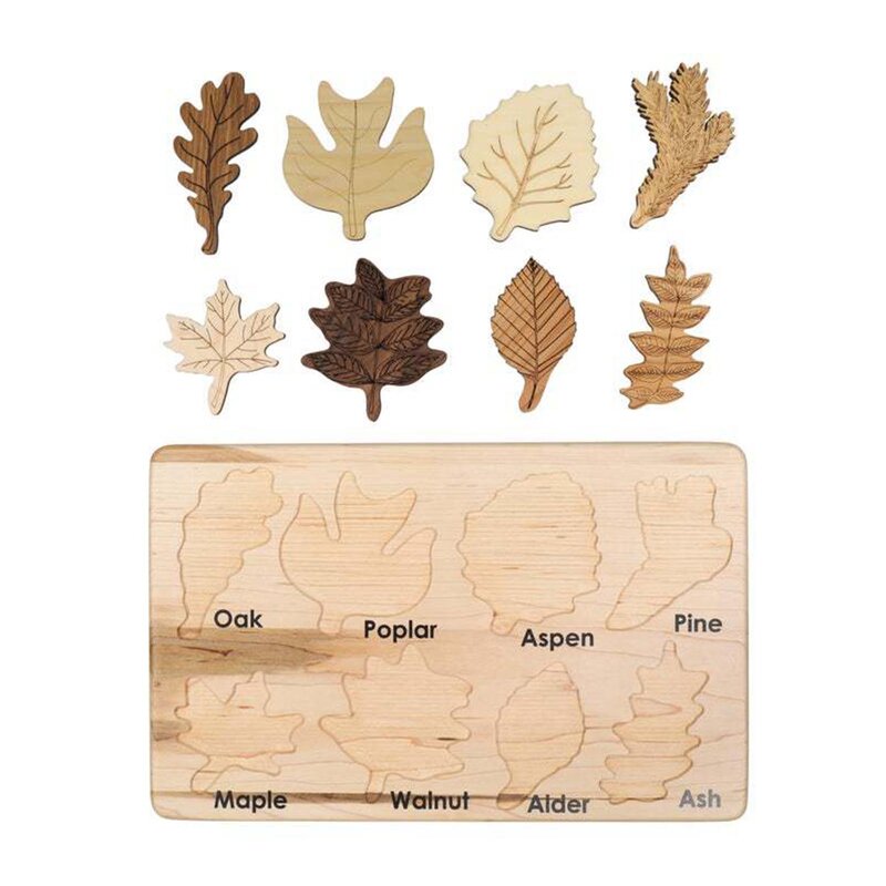 Drewniane Puzzle zabawki z liści leśnych Puzzle Jigsaw drewniana płyta nauka liści Puzzle wczesne dzieciństwo edukacyjna poznanie zabawka prezent