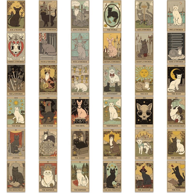 72 buah stiker Tarot kucing kartun untuk dekorasi buku tempel botol air jurnal stiker mainan anak koper ponsel Laptop