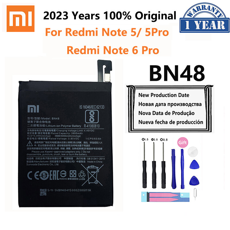 Xiaomi-Batterie d'origine Xiao mi, remplacement de téléphone de haute qualité, 100% mAh, BN48, Xiaomi Redmi Note 5 Note5 Note6 6 Pro, 24.com, 4000