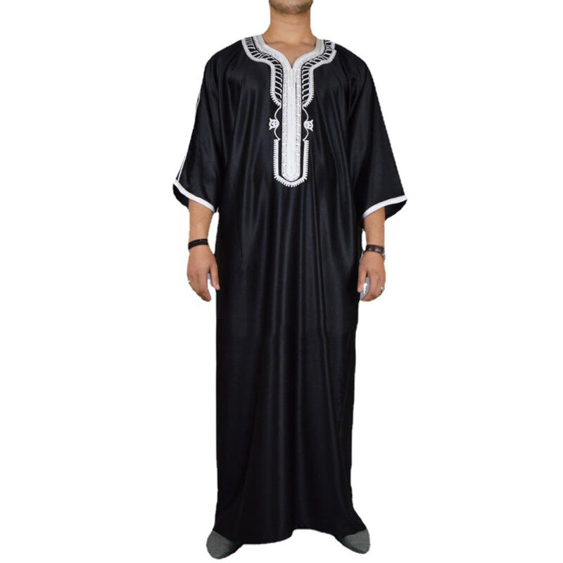 Busana Muslim Pria Jubba Thobes Arab Pakistan Dubai Kaftan Abaya Jubah Pakaian Islami Saudi Arabia Gaun Blus Panjang Hitam