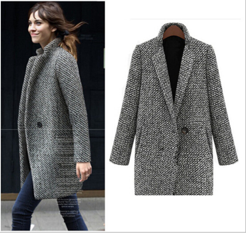 격자 무늬 세트 여성 재킷, 중간 길이, 슬림한 기질, 체크 무늬 세트, 모든 것 업 상의, 신상