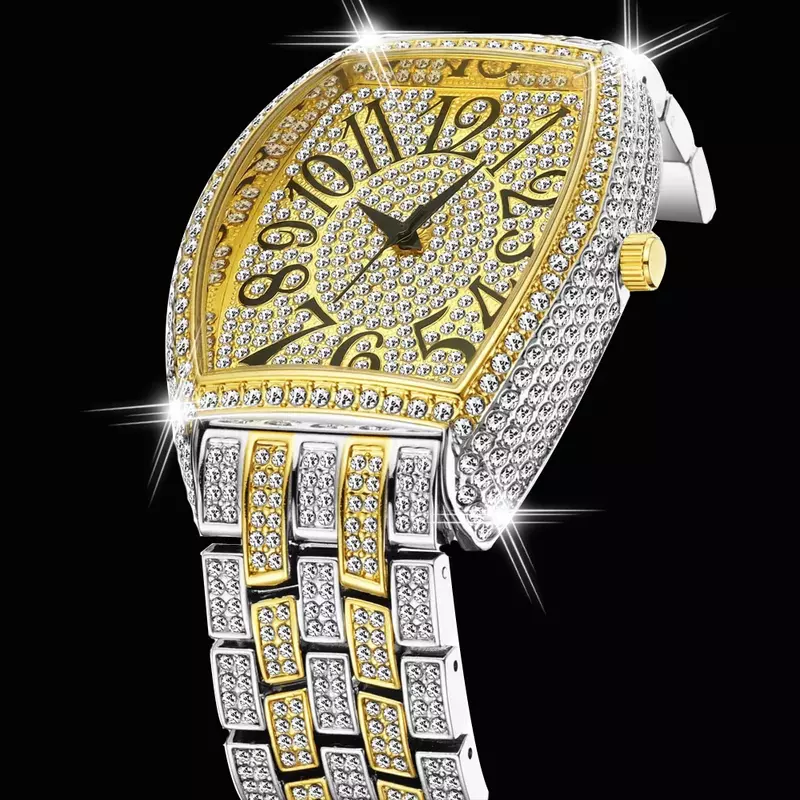 Montre de luxe pour hommes, livraison directe, 2020, glacé, Hip Hop, argent, or, mode, montre-bracelet à Quartz, plein de diamants