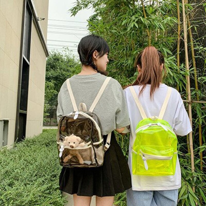 Kobiety przezroczysty plecak przejrzeć plecak na ucznia dziewczyny wodoodporny tornister casualowej plecak podróżny w jednolitym kolorze