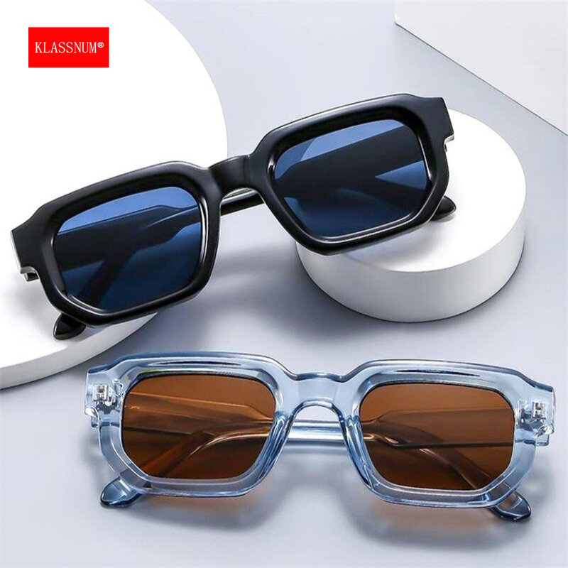 KLASSNUM 남성용 빈티지 직사각형 프레임 선글라스, 패션 레트로 선글라스, 럭셔리 브랜드 디자인, UV400 쉐이드 안경, 여성용 고글
