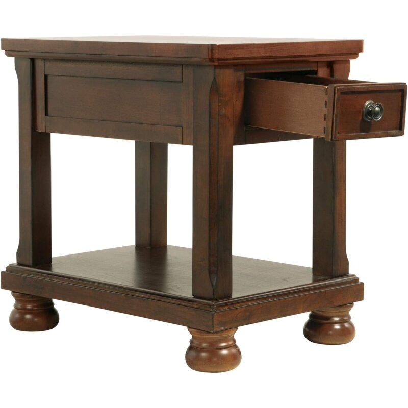 Mesa lateral de silla Rectangular con acabado a mano tradicional, diseño de firma de Ashley Porter, color marrón oscuro