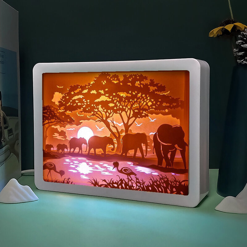 象の形をした紙のランプ,カットライトボックス,シャドウ,フレーム,常夜灯,LED,USB,デスクランプ,装飾,子供へのギフト