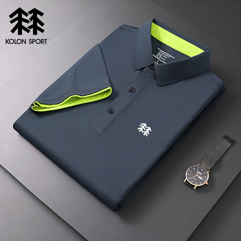Embroidered KOLONSPORT New Summer Polo Shirt High Quality Men's Short Sleeve Breathable Top Business Casual Polo-shirt for Men