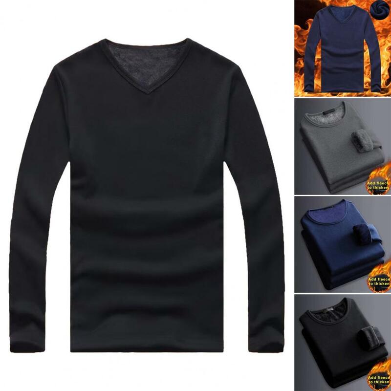 Ropa interior gruesa térmica para hombre, camisa de manga larga de lana elástica, felpa cálida, cuello redondo, Otoño e Invierno