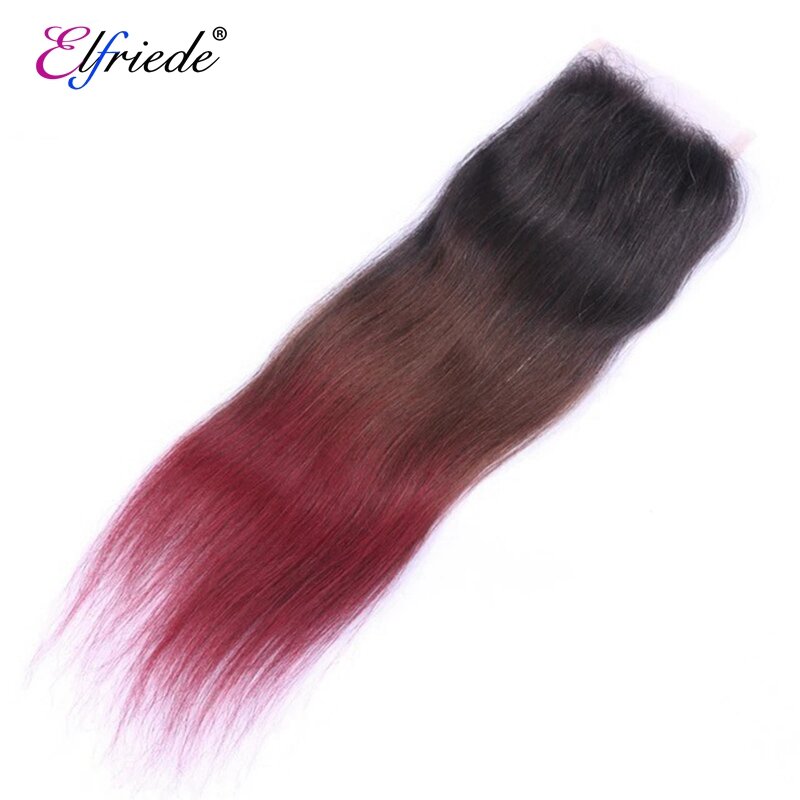 Elfriede T1b/4/99j Rechte Ombre Kleur Haarbundels Met Sluiting Braziliaanse Human Hair Weave 3 Bundels Met Kanten Sluiting 4X4
