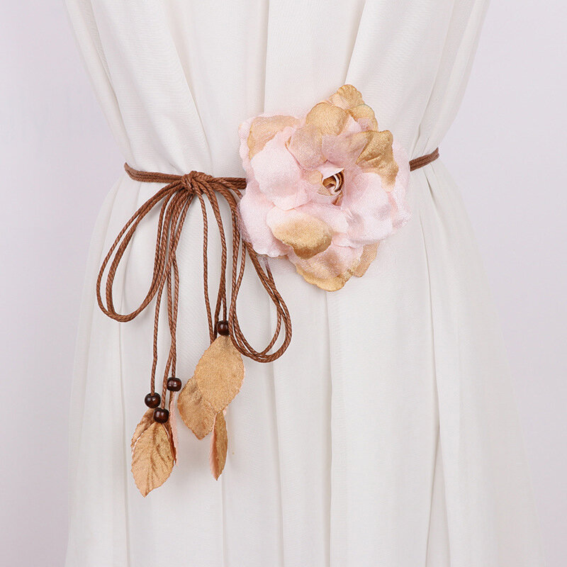 女性のための手作りの花柄のベルト,大きなボヘミアンスタイルのストラップ,編みこみのロープ,装飾的なベルト,腰,豪華なデザイン