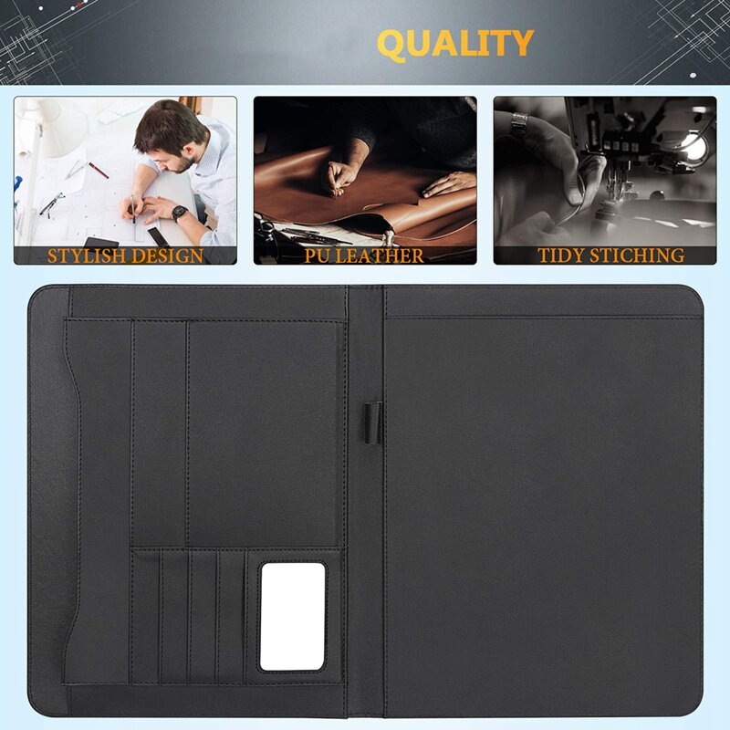 Portfolio Folder, Women Business Document Organizer Size With Pad For Interview, Conference Black