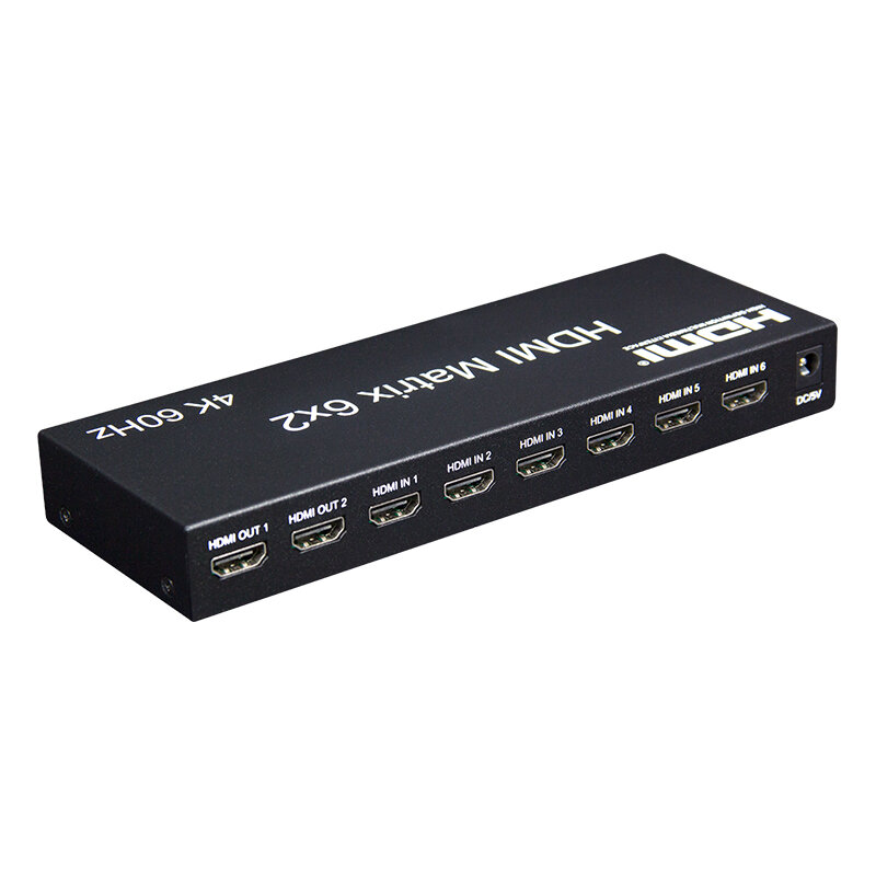 Sakelar matriks HDMI 6x2 4K 60Hz, sakelar Video 6 in 2 out dengan ekstraktor Audio R/L optik untuk monitor PC