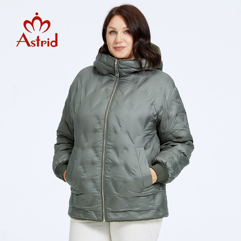 Astrid mantel panjang hangat wanita, jaket Parka musim dingin dua sisi bertudung ukuran Plus 2023