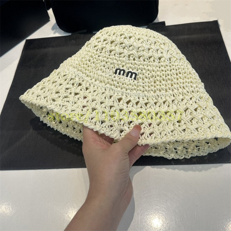 หมวกฟางผู้หญิงดีไซน์แบบแฮนด์เมดประดับ Topi Bucket ปักตัวอักษร M หมวกแฟชั่นฤดูร้อนกลางแจ้งชายหาด456088