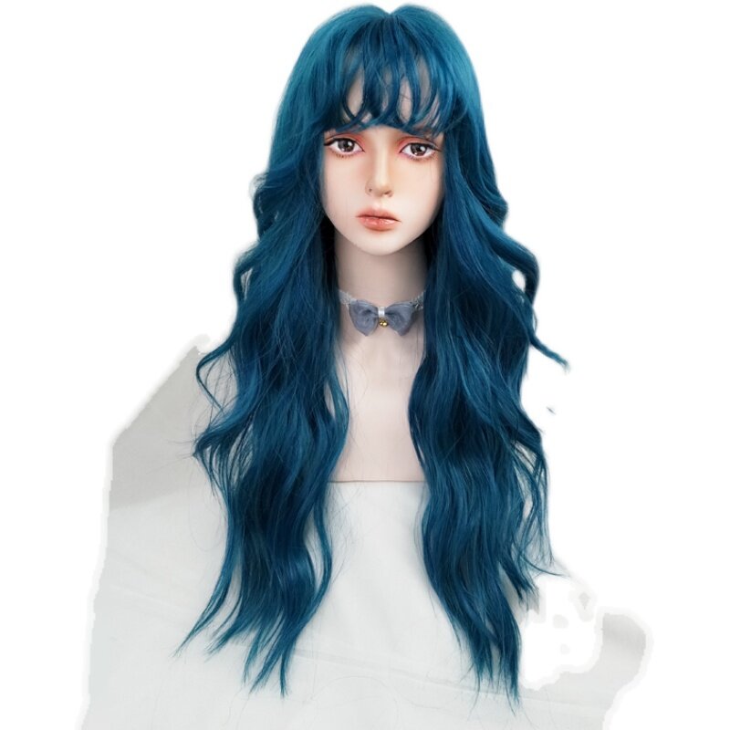 Cos Wig Female Long Curly Hair Big Wavy Net Red Color Cool Group Jk Blue Green Lolita Full Top Cover