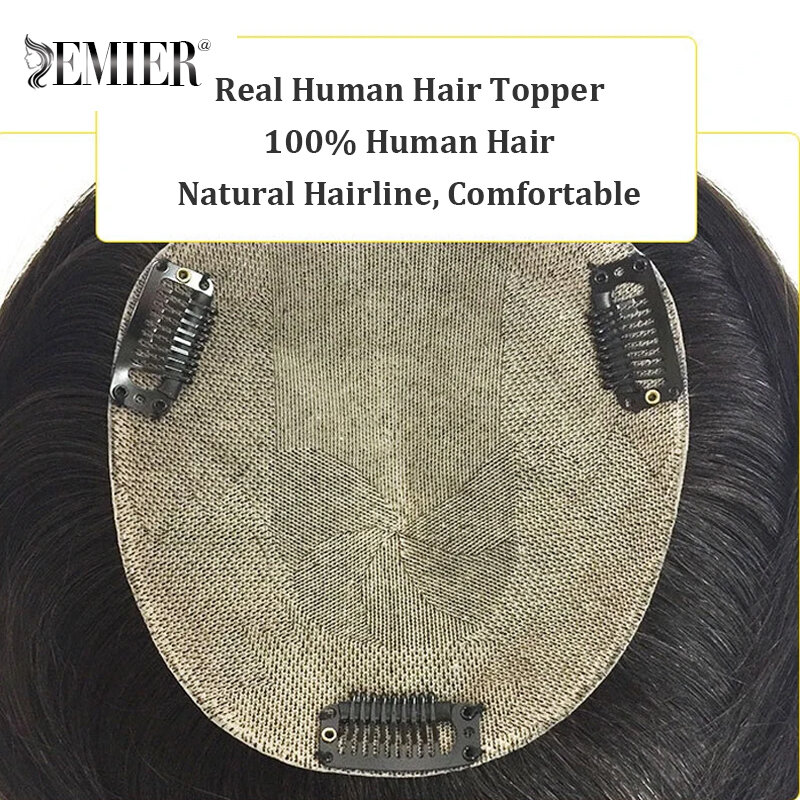 Clip de Base de seda completa para mujer, recto de 12x13 tupé, 13x15, parte libre, Topper de cabello humano, que cubre el cabello blanco