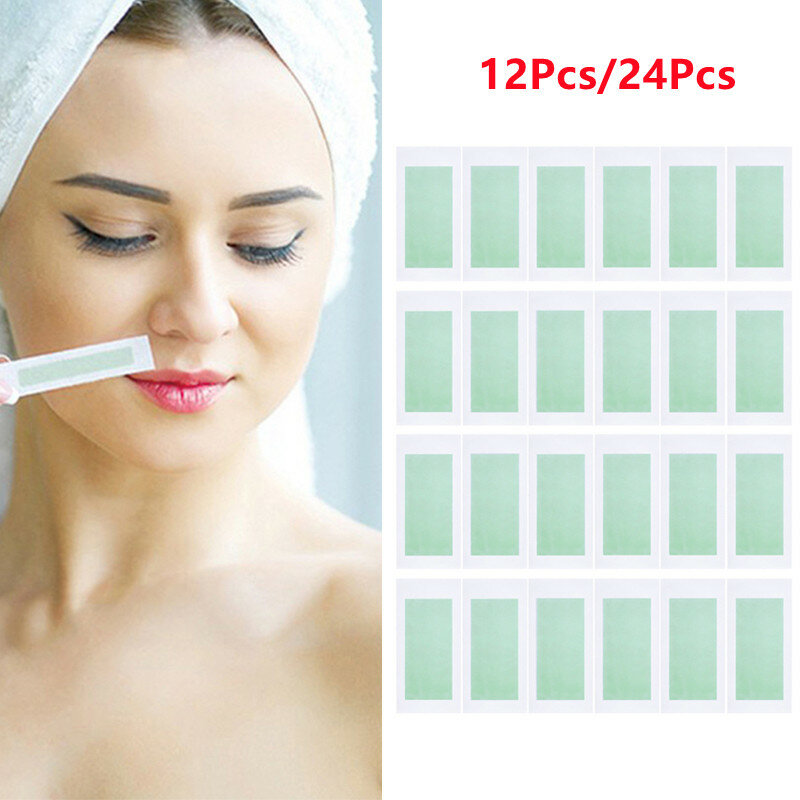 12Pcs/24Pcs Professional Hair Removal Wax Strips Waxing Wipe Sticker for Face Leg Lip Eyebrow Leg Arm Body Hair Remove