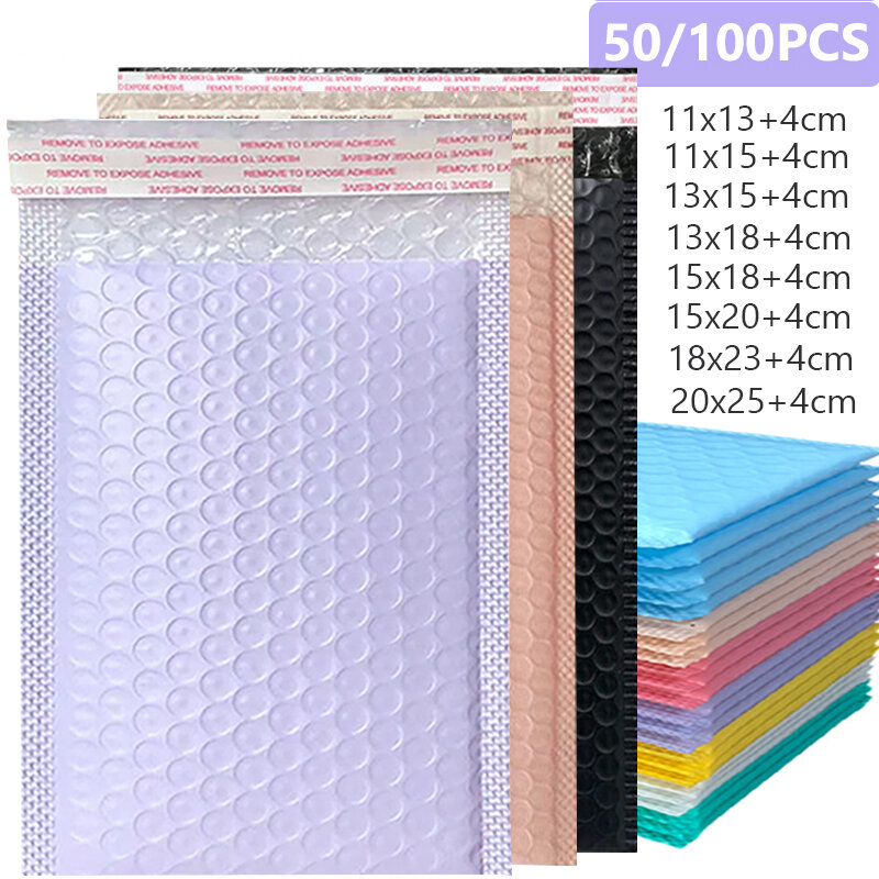 Sobres de correo acolchados con burbujas, sobres de polietileno para embalaje, bolsa de envío autosellada, color púrpura, 50/100 piezas
