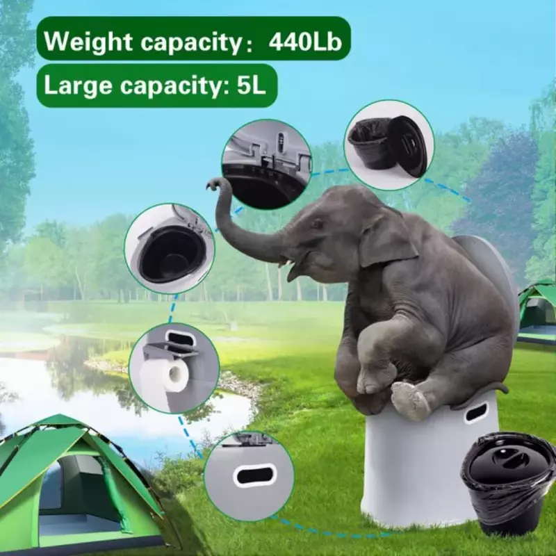 Portable camping toilet，Portable Indoor & Outdoor Travel Toilet, 5.3 Gallon - Grey, freight free