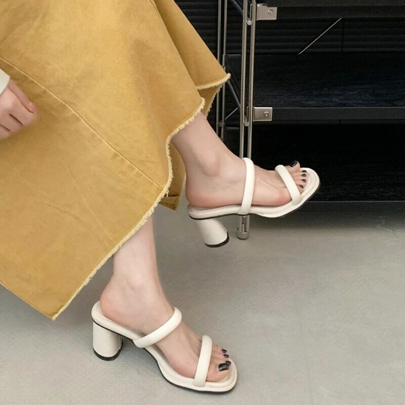Sandalias de tacón grueso con punta abierta para mujer, chanclas elegantes de diseñador, zapatos de vestir para exteriores, moda de verano